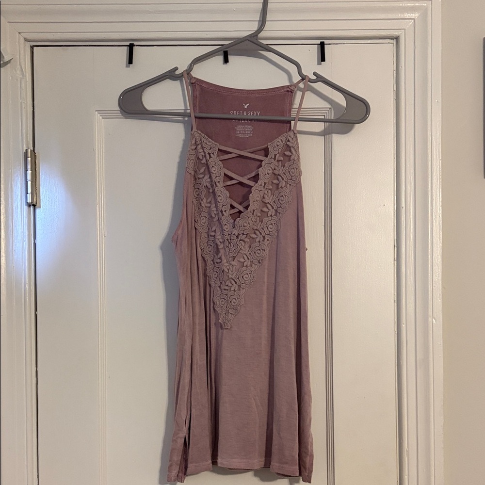 American Eagle Outfitters Pink Lace-Up Tank Top